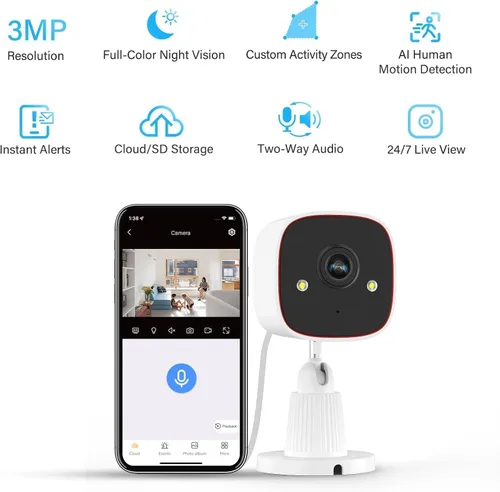 Miniatura 2 de Jennov - Cámaras de seguridad 2K, cámaras WiFi interiores para seguridad del hogar, cámaras para mascotas enchufables, de doble banda (5GHz/2.4GHz)