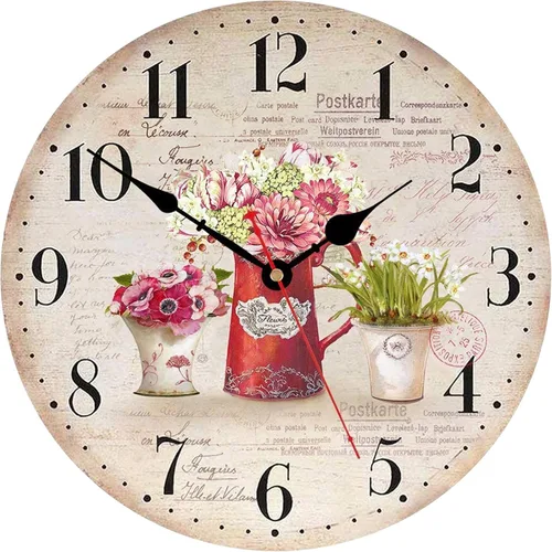TAHEAT Reloj de pared de 8 pulgadas con plantas y flores, pequeños relojes de cocina vintage, decorativo, rústico, funciona con pilas, para sala de