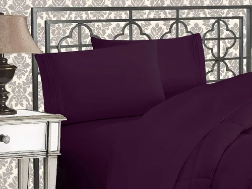 Miniatura 31 de Elegante juego de cómodas sábanas para cama de 1500 hilos resistente a arrugas y a la decoloración, calidad egipcia de lujo ultrasuave de 4 piezas