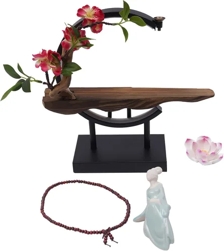 Miniatura 6 de Portaincienso de flujo inverso con luz LED y Begonia, quemador de incienso de estilo chino de cerámica para mujer, perfecto para relajarse