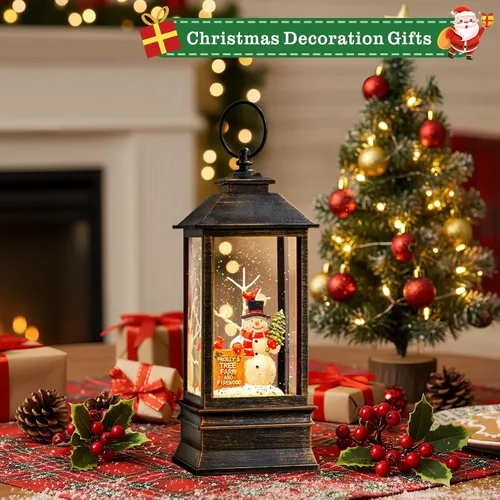 Miniatura 3 de Linterna de globo de nieve de Navidad, muñeco de nieve musical, árbol de Navidad, globo de nieve iluminado con temporizador USB/batería operada
