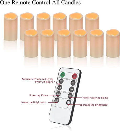 Miniatura 5 de wemarry Velas impermeables sin llama con control remoto, velas que funcionan con pilas para exteriores e interiores (D3 x A 6"), 12 piezas de velas