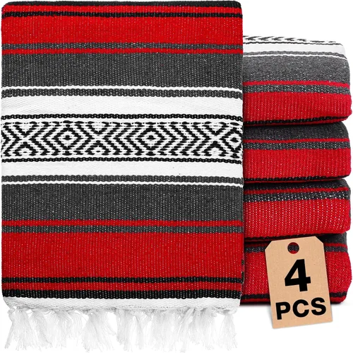 Miniatura 8 de Oudain 4 mantas mexicanas tejidas a mano a granel, manta de yoga mexicana colorida falsa serape, manta tejida bohemia para acampar al aire libre