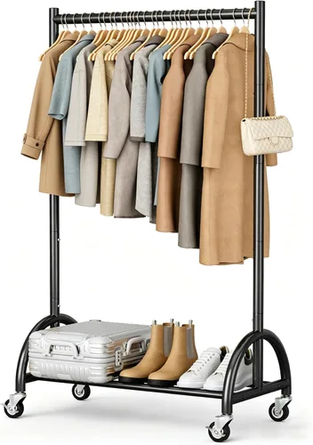 Miniatura 10 de MISSLO Perchero de ropa resistente con ruedas para colgar ropa, abrigos, ropa, vestidos, dorado