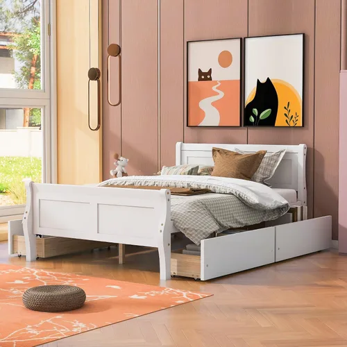 Miniatura 28 de Cama de plataforma de madera de tamaño individual con cabecera en forma de casa, soporte de listones de madera, para dormitorio de niños, niñas