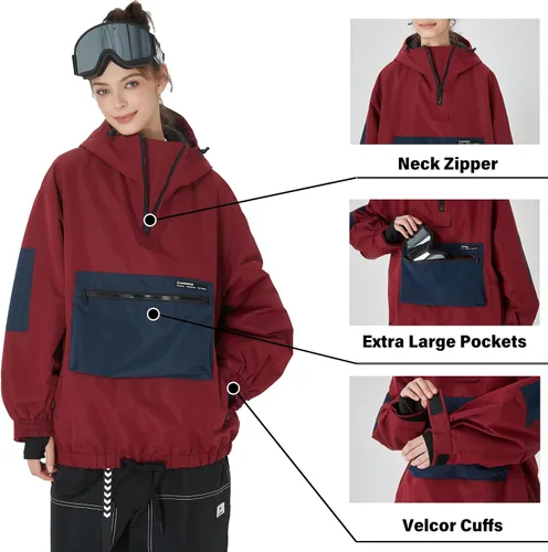 Miniatura 4 de SNOWVERB Chaqueta de snowboard impermeable holgada con aislamiento y bolsillos tipo cargo con capucha y a prueba de viento para hombres y mujeres