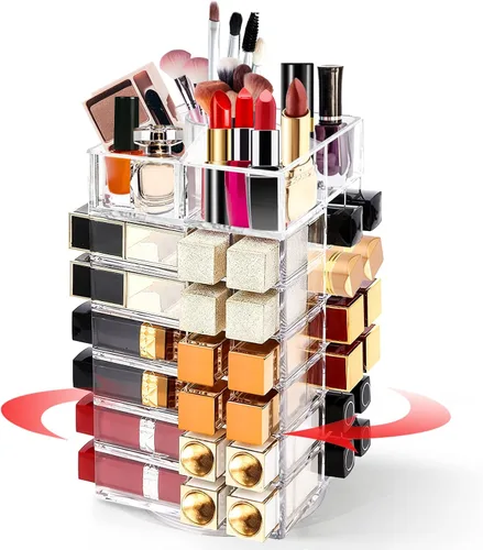 soporte para pintalabios acrílico, organizador de cosméticos de 360 grados con 53 ranuras, soporte de exhibición de almacenamiento de brillo labial