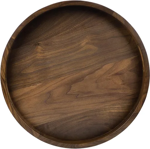 Miniatura 14 de Bandeja redonda de mesa otomana de 13 x 13 pulgadas, bandeja circular de madera maciza de nogal negro con asa para otomana de gran