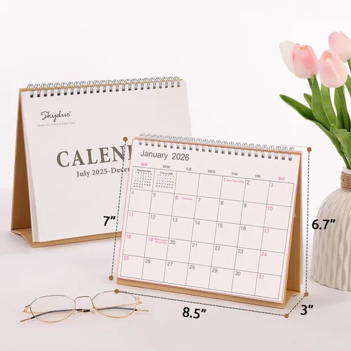 Miniatura 4 de SKYDUE Calendario de escritorio pequeño 2026-2027, de abril de 2026 a diciembre de 2027, calendario de escritorio pequeño de 21 meses con Papel kraft