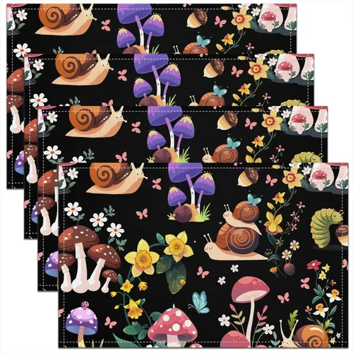 Miniatura 42 de jejeloiu Juego de 4 manteles individuales decorativos de hongos de 18 x 12 pulgadas, manteles individuales de mesa con diseño de hongos de dibujos