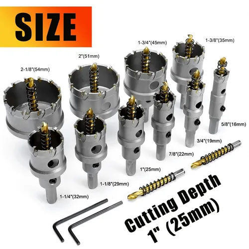 Miniatura 3 de ASNOMY Juego de 12 piezas de sierra perforadora TCT para metal duro, 5/8"-2-1/8" pulgadas con punta de carburo de tungsteno con broca piloto chapada