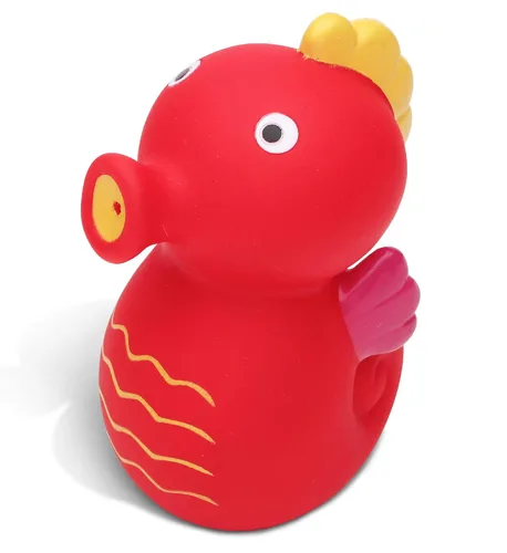 DolliBu Seahorse Bath Buddy Squirter - Juguete de baño flotante de goma de caballito de mar rojo, divertido juego de baño para niños pequeños, lindo