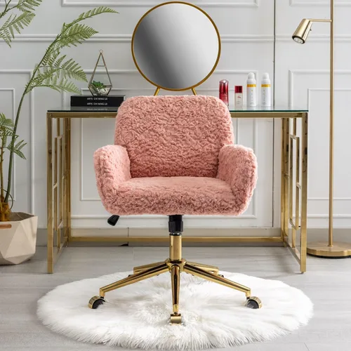 Miniatura 19 de HomVent Bonita silla de escritorio de oficina peluda, moderna silla de escritorio de piel sintética, silla de maquillaje de piel sintética