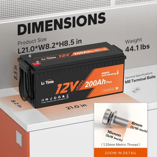 Miniatura 2 de Litime 12V 200Ah Plus Batería de litio LiFePO4, autocalentamiento y baja temperatura, 2560Wh de energía, BMS de 200A incorporada, más de 4000 ciclos