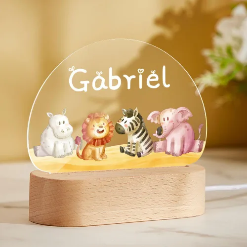 Miniatura 15 de VEELU Regalos personalizados para niños, luz nocturna con nombre personalizado con lindos animales, lámpara LED acrílica para bebé, regalo