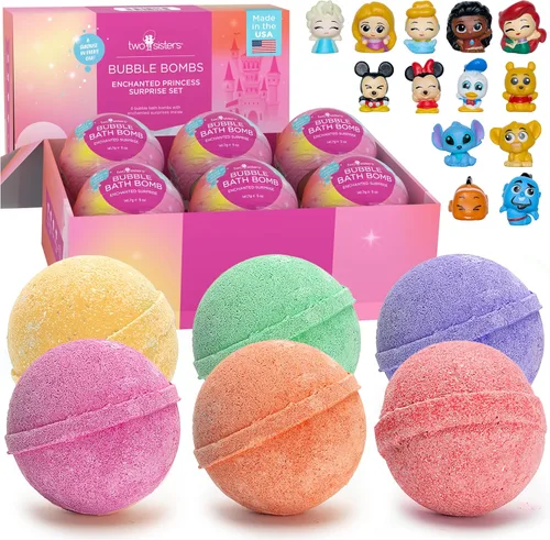 Bombas de baño de princesa para niñas con juguetes sorpresa en el interior (paquete de 6) - Bomba de baño grande de burbujas efervescentes para