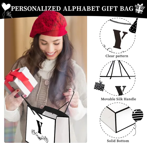 Miniatura 13 de ysmile Bolsa de regalo de letras con papel de seda para hombres, bolsa grande de 12 pulgadas, color blanco y negro, para cumpleaños, aniversario