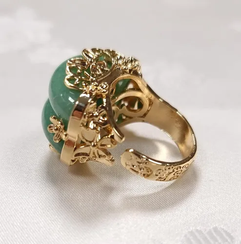 Miniatura 3 de Hanbok Anillo Jade Corea Accesorio Tradicional Mujer Junior Natural Verde Claro Tamaño Ajustable R002 Oro, Jade