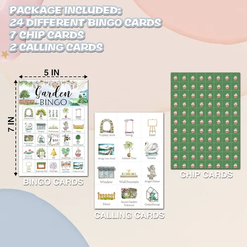 Miniatura 2 de Tarjetas de bingo de jardín, juego temático de jardín para 24 jugadores, actividades de bingo para adultos, suministros de decoración de fiesta