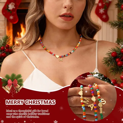 Miniatura 2 de Regalos de Navidad para nietos, adolescentes, niñas y mujeres, collar de cuentas coloridas con inicial, regalos de moda, gargantilla con letras