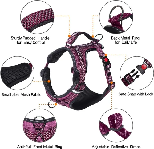 Miniatura 5 de LOS ANDES Arnés reflectante completo para perro, arnés ajustable sin tirones para mascotas, con clip frontal, chaleco acolchado suave con asa, arnés