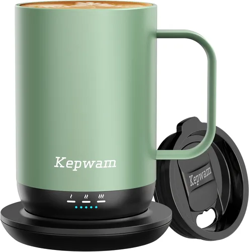 Miniatura 10 de Kepwam Taza de Café Autocalentante T1, Taza de Café Recargable Calentada de 16oz, Taza de Café Inteligente con Calentamiento Controlado por