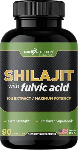 Gade Nutrition Pure Shilajit Cápsulas | Shilajit del Himalaya con ácido fúlvico y minerales esenciales para combatir la fatiga | Cápsulas vegetales