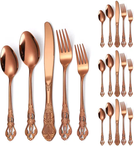 Miniatura 23 de Modern Silverware - Juego de cubiertos martillados de acero inoxidable de 20 piezas para 4 personas, incluye tenedores, cucharas, cuchillos, plateado