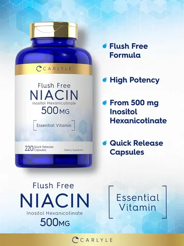 Miniatura 3 de Carlyle Niacina Flush Free 500mg 220 Cápsulas Suplemento sin OMG y sin gluten