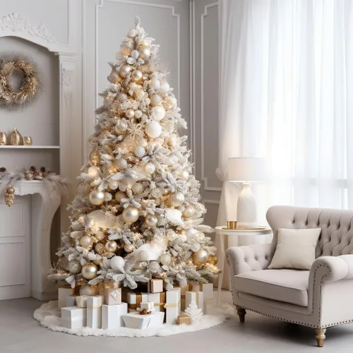 Miniatura 5 de AISENO Falda de árbol de Navidad de 60 pulgadas, decoración navideña de felpa de piel sintética beige para árbol de Navidad, fiesta festiva
