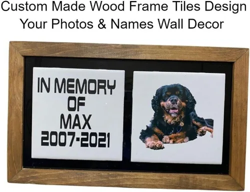Miniatura 2 de Mirror Mania Marco de madera personalizado con azulejos grandes de 6 x 6 pulgadas, diseño de fotos y nombres para colgar en la pared, marco de fotos