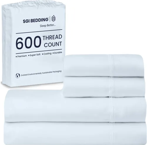 Miniatura 10 de SGI Bedding - Juego de sábanas de 600 hilos, 4 piezas, 100% de algodón egipcio, tamaño completo, juego de sábanas con bolsillo profundo de 38 cm