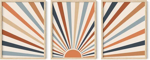 Miniatura 118 de HAUS AND HUES Arte de pared bohemia moderna de mediados de siglo - Arte boho, neutro, decoración de pared con sol (Marco negro, 12x16)