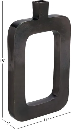 Miniatura 3 de Deco 79 Jarrón contemporáneo de aluminio negro, 18 x 11 x 2 pulgadas