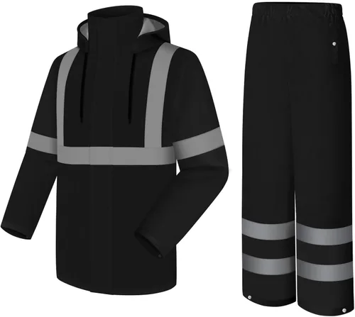 Miniatura 11 de Abrigo y Pantalones de Lluvia de Alta Visibilidad, Traje de Lluvia de Alta Visibilidad para Hombres, Chaqueta Impermeable con Capucha, Equipo