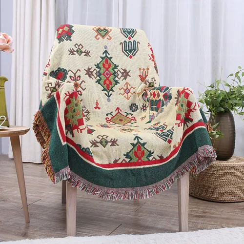 Miniatura 4 de MIFXIN Manta de felpilla jacquard de 35 x 82 pulgadas, manta tejida de algodón de doble cara con borlas decorativas, manta ligera y suave para cama