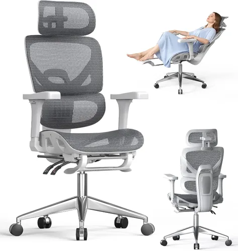 naspaluro Silla de oficina ergonómica, silla de escritorio de malla con respaldo alto, capacidad de 350 libras, soporte lumbar, reposacabezas con
