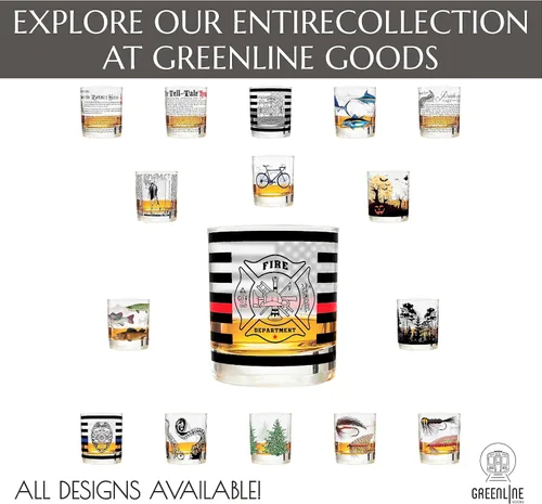 Miniatura 7 de Greenline Goods Thin Red Line - Vasos de whisky de bombero, estilo antiguo, juego de 2, 10 onzas, vasos clásicos de vidrio con gráficos de bandera