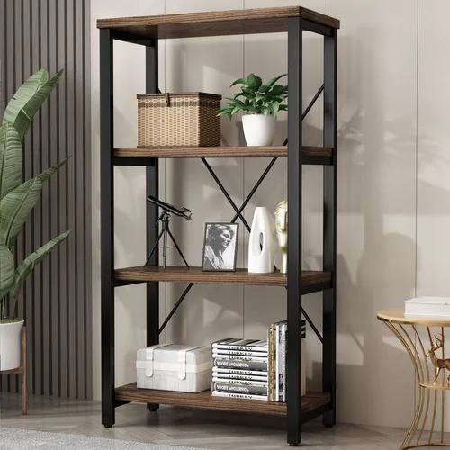 Miniatura 7 de AY-AOYUAN Librerías industriales de madera maciza de 3 niveles, estantería abierta Etagere con marco de metal, organizador de almacenamiento