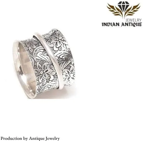 Miniatura 2 de Anillo giratorio de plata de ley 925 con flores para mujer, anillo para aliviar la ansiedad, anillo de meditación