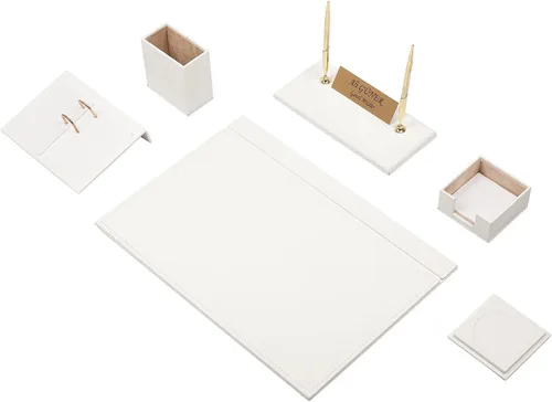 Miniatura 14 de Juego de escritorio de cuero, juego de organizador de escritorio, accesorios de escritorio de oficina, soporte para calendario, 8 accesorios
