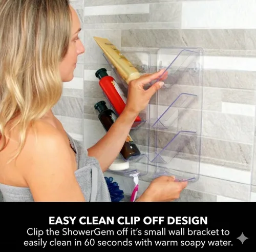 Miniatura 6 de ShowerGem Organizador de ducha fácil de limpiar, paquete de 2 organizadores de baño duraderos a prueba de óxido, sin ventosas, sin tornillos