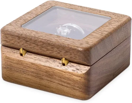 Miniatura 8 de Wislist Caja de anillos para ceremonia de boda soporte de almohadas de madera para propuesta de boda y compromiso nuez