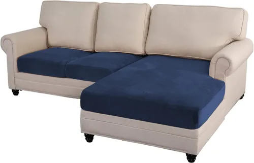 Miniatura 11 de MIFXIN Juego de 4 fundas de asiento para sofá seccional, de terciopelo elástico, en forma de L, protector de muebles para sofá seccional Azul