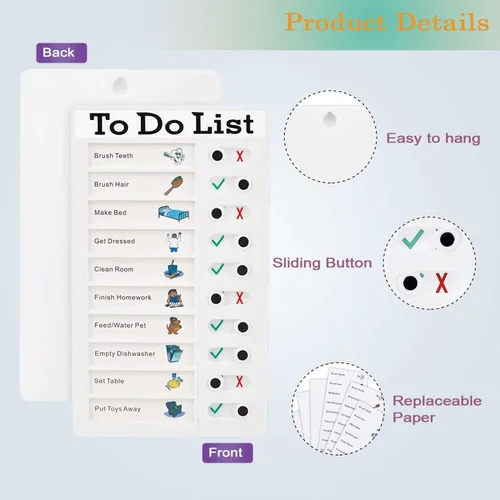 Miniatura 2 de Tabla de tareas de 2 piezas para niños, varios niños, tabla de rutina deslizante para el refrigerador del hogar, horario visual de tareas para hacer