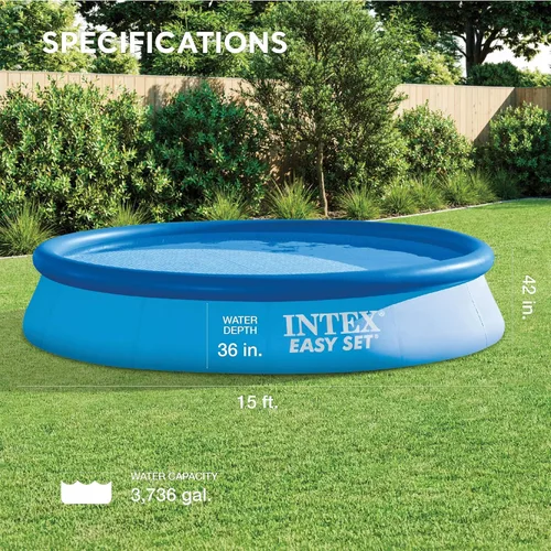 Miniatura 2 de Intex 26165EH - Juego de piscina inflable portátil de 15 pies x 42 pulgadas para exteriores con escalera, bomba de filtro, cubierta y kit