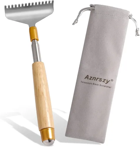 Miniatura 11 de Rascador de espalda para mujeres, hombres y adultos, extensible con bola de rodillo, mango de madera maciza y garra de acero inoxidable 304 Rojo