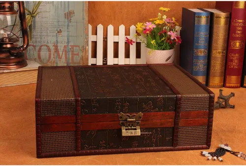 Miniatura 8 de Cabilock Organizador de collares, cajas de almacenamiento de escritorio de madera, caja del tesoro de madera para libros, caja de documentos