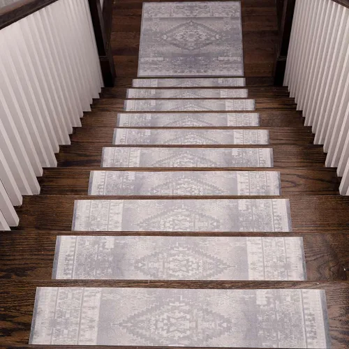 Miniatura 11 de Benissimo, Alfombras antideslizantes para peldaños de escalera, juego de 13 (9 x 32 pulgadas), para peldaños de madera de interior, diseño impreso