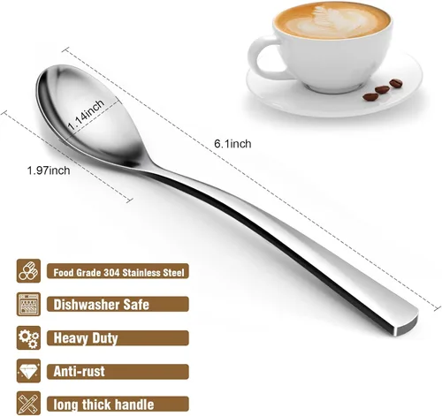 Miniatura 2 de Cucharas de café, 2 cucharaditas GLAMFIELDS con mango largo, juego de cucharas de café Demitasse de 6 pulgadas, cucharas de café expreso de acero